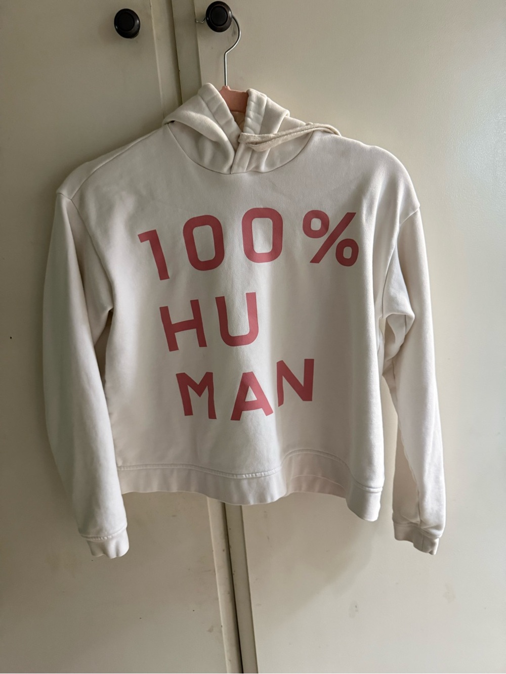 Everlane 100% HUMAN Graphic Hoodie Sweatshirt Cream Pink XXS
